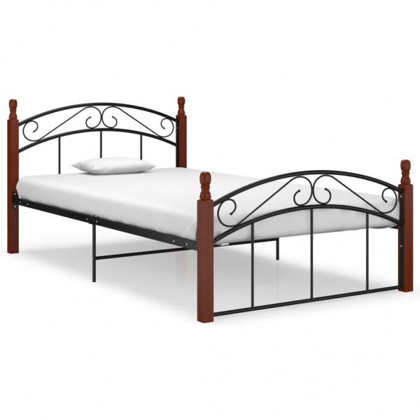 Estructura de cama metal y madera maciza de roble 120x200 cm