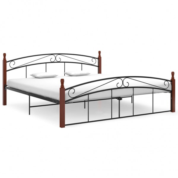 Estructura de cama metal y madera maciza de roble 180x200 cm