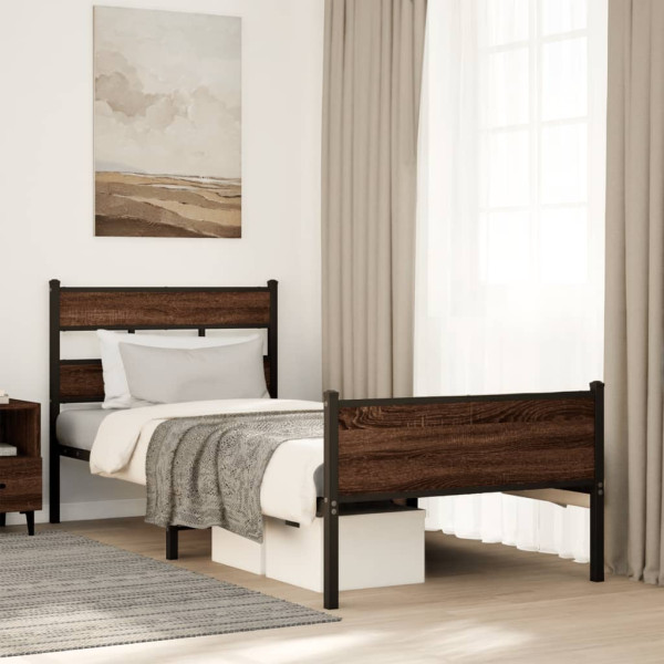 Estructura de cama sin colchón madera marrón roble 107x200 cm