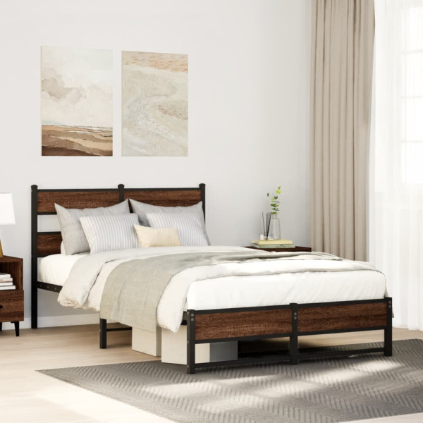 Estructura de cama sin colchón metal marrón roble 120x200 cm