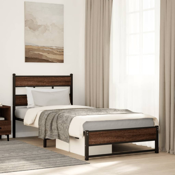 Estructura de cama sin colchón metal marrón roble 90x190 cm
