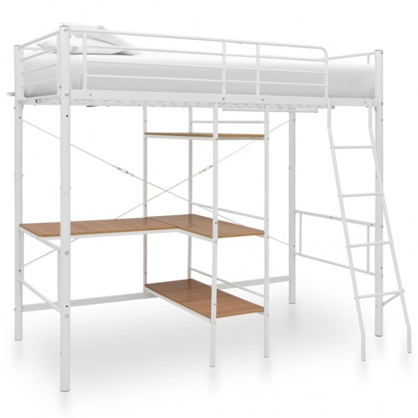 Estructura de litera con mesa de metal blanco 90x200 cm
