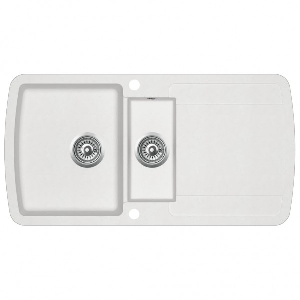 Fregadero de cocina con dos senos de granito blanco