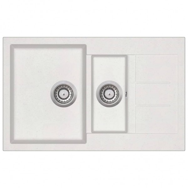 Fregadero de cocina de granito con dos senos blanco