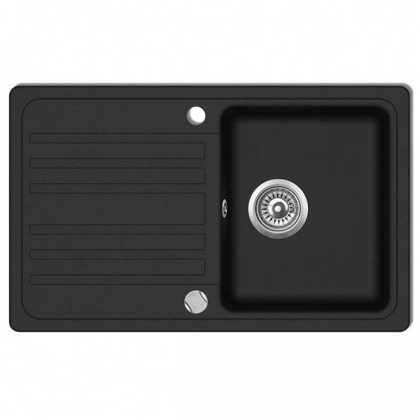 Fregadero de cocina de granito con un seno y escurridor negro