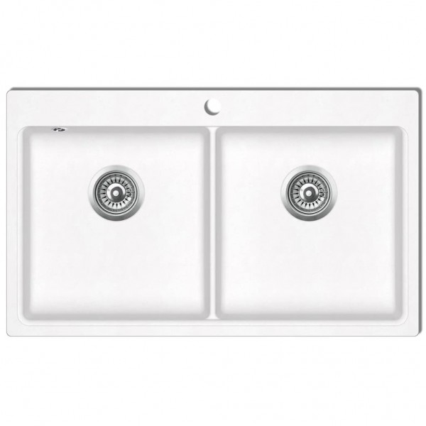 Fregadero encastrable de granito blanco crema de dos cubetas