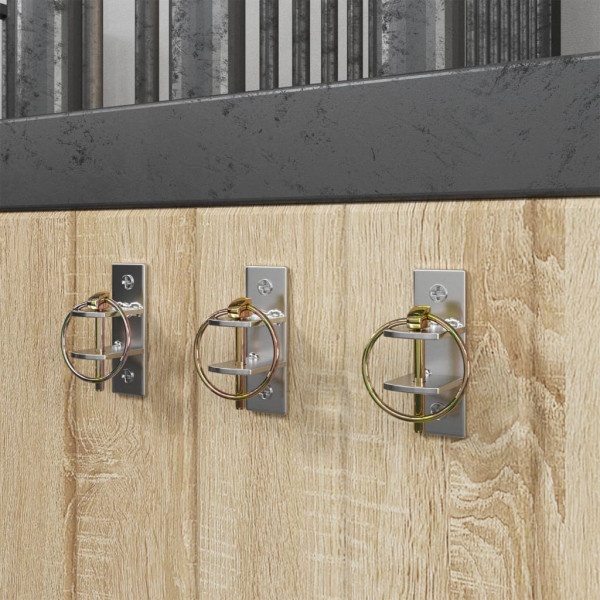 Ganchos de pared para cubos 3 uds acero plateado y marrón