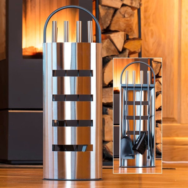 HI Juego de utensilios para chimenea 5 piezas plateado 23x14.5x66 cm