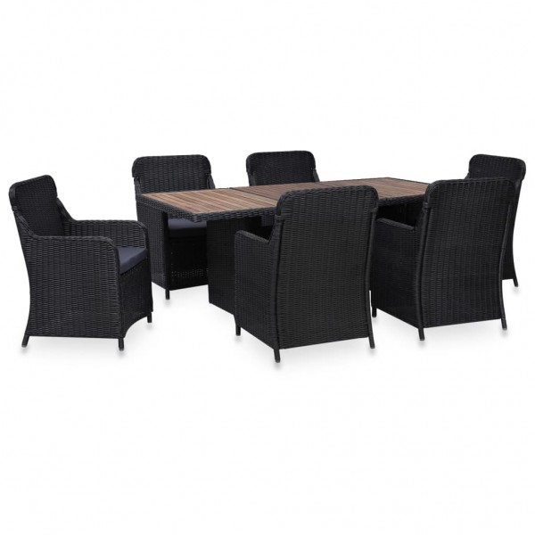 idaXL Juego de comedor de jardín 7 piezas ratán sintético negro