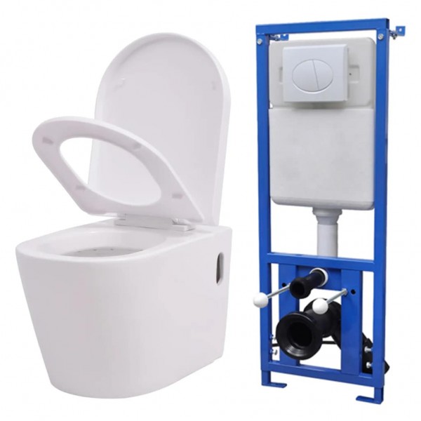 Inodoro de pared con cisterna oculta cerámica blanco