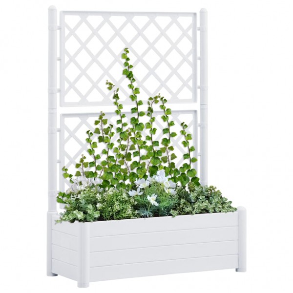 Jardinera con enrejado PP blanca 100x43x142 cm