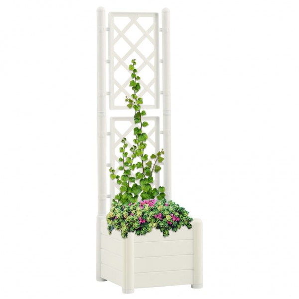 Jardinera con enrejado PP blanco 43x43x142 cm