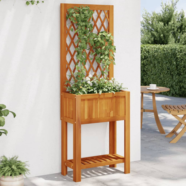 Jardinera con enrejado y estante acacia maciza 55x29.5x152 cm