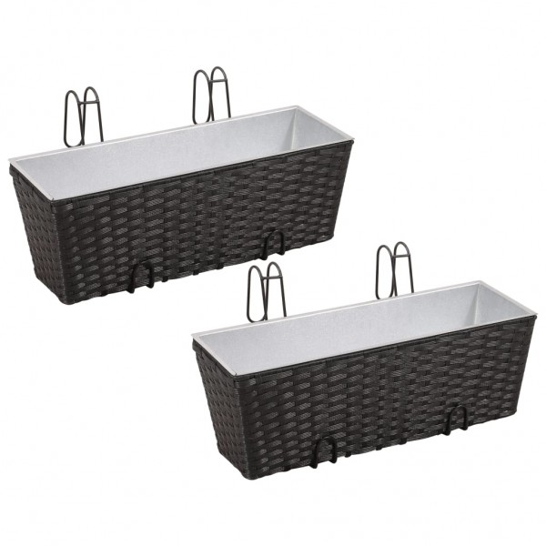 Jardinera de balcón trapecio ratán negro 50 cm 2 uds