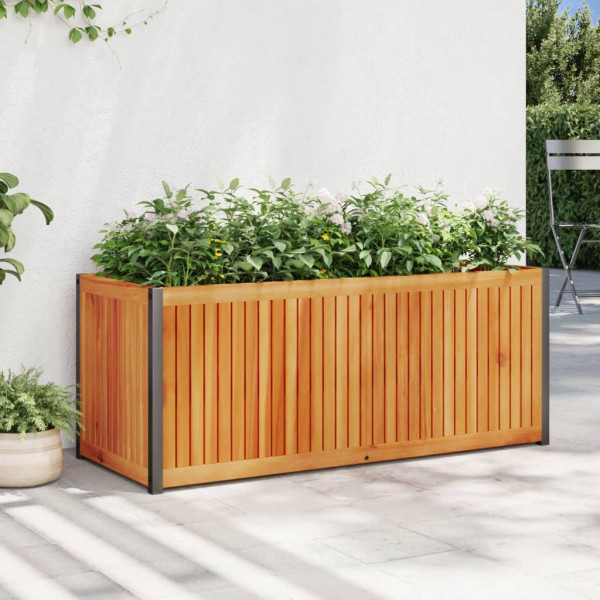 Jardinera de madera maciza de acacia y acero 110x45x44 cm