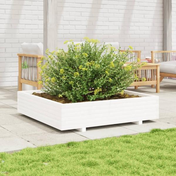Jardinera de madera maciza de pino blanca 110x110x26.5 cm