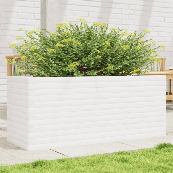 Jardinera de madera maciza de pino blanca 110x40x46 cm