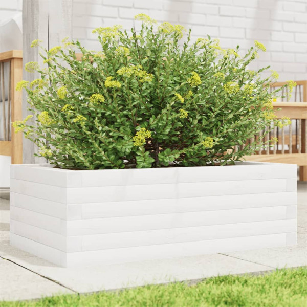 Jardinera de madera maciza de pino blanca 70x40x23 cm