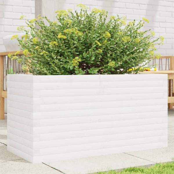 Jardinera de madera maciza de pino blanca 90x40x46 cm
