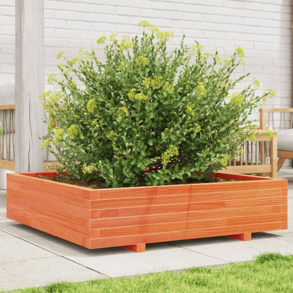 Jardinera de madera maciza de pino marrón cera 100x100x26.5 cm