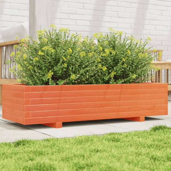 Jardinera de madera maciza de pino marrón cera 110x40x26.5 cm