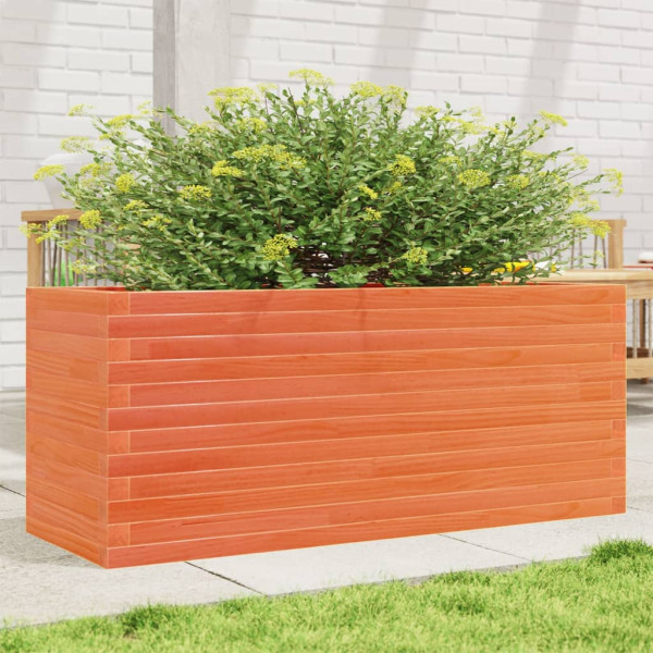 Jardinera de madera maciza de pino marrón cera 110x40x46 cm