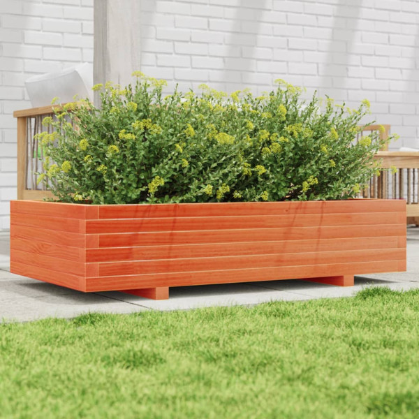 Jardinera de madera maciza de pino marrón cera 110x60x26.5 cm