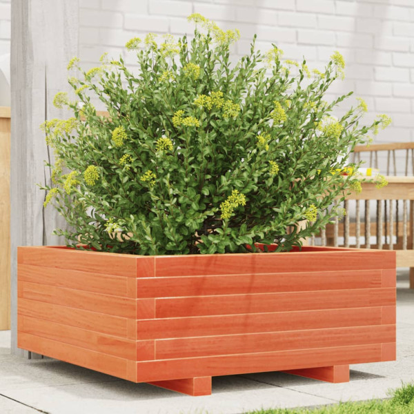 Jardinera de madera maciza de pino marrón cera 60x60x26.5 cm