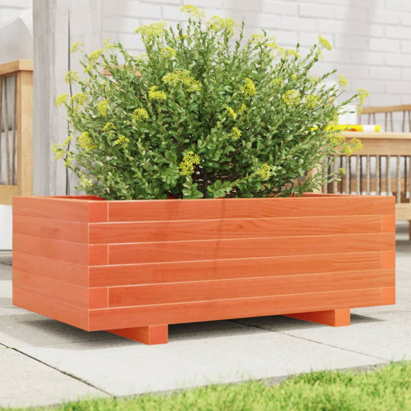 Jardinera de madera maciza de pino marrón cera 70x40x26.5 cm