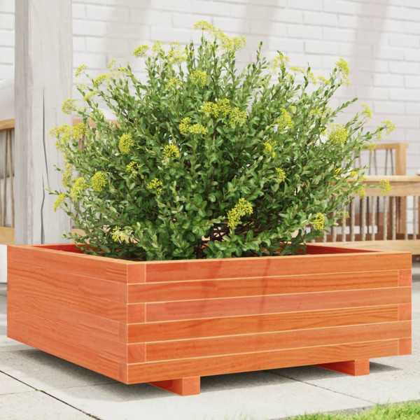 Jardinera de madera maciza de pino marrón cera 70x70x26.5 cm