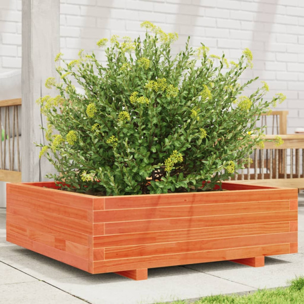 Jardinera de madera maciza de pino marrón cera 80x80x26.5 cm