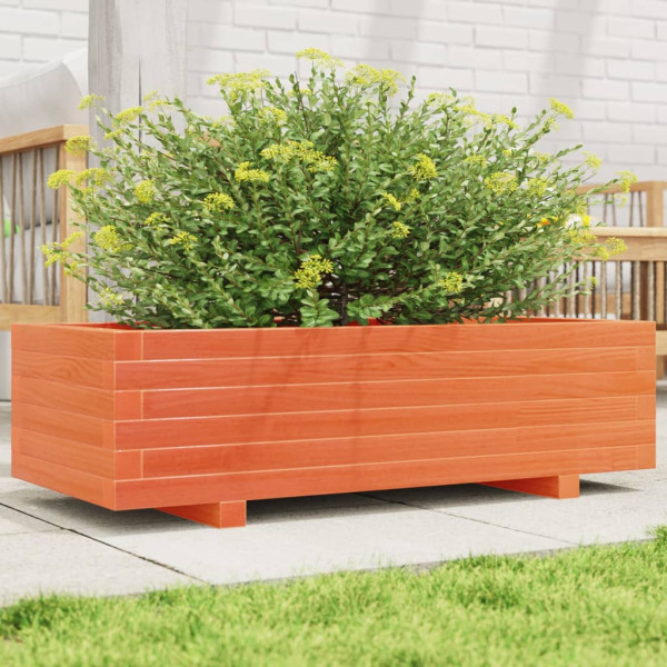 Jardinera de madera maciza de pino marrón cera 90x40x26.5 cm