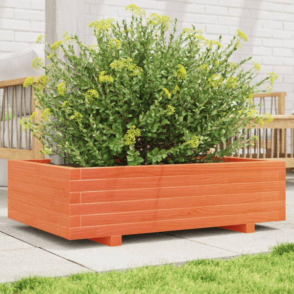 Jardinera de madera maciza de pino marrón cera 90x60x26.5 cm
