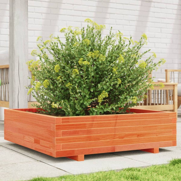 Jardinera de madera maciza de pino marrón cera 90x90x26.5 cm