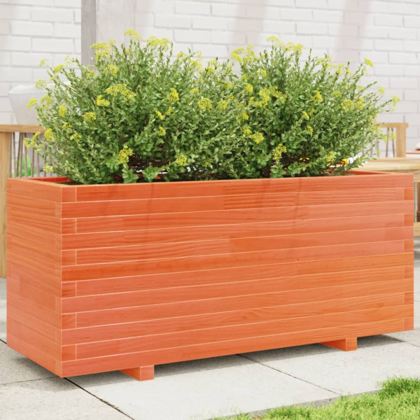 Jardinera madera maciza de pino marrón cera 110x40x49.5 cm