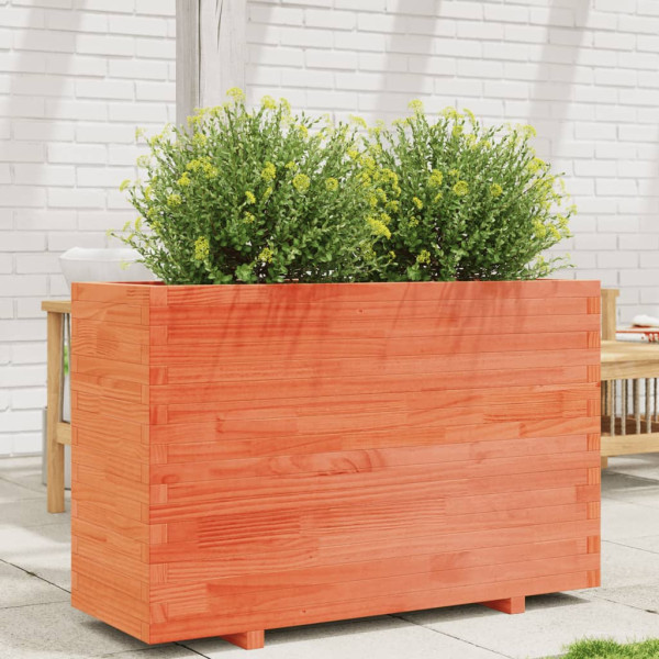 Jardinera madera maciza de pino marrón cera 110x40x72.5 cm