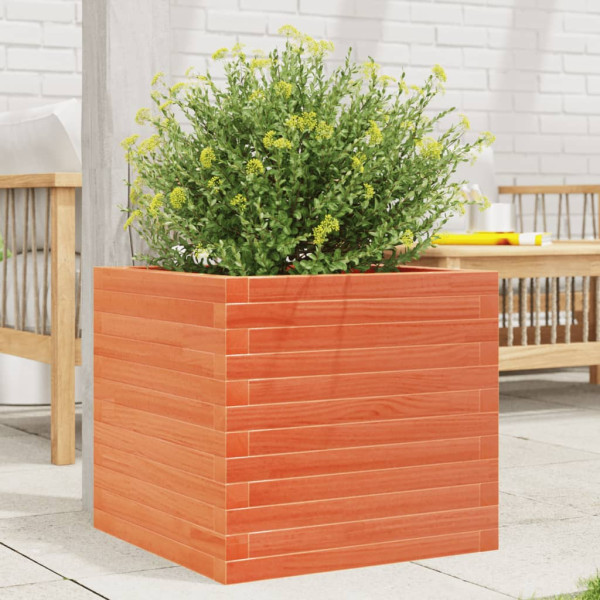 Jardinera madera maciza de pino marrón cera 50x50x45.5 cm