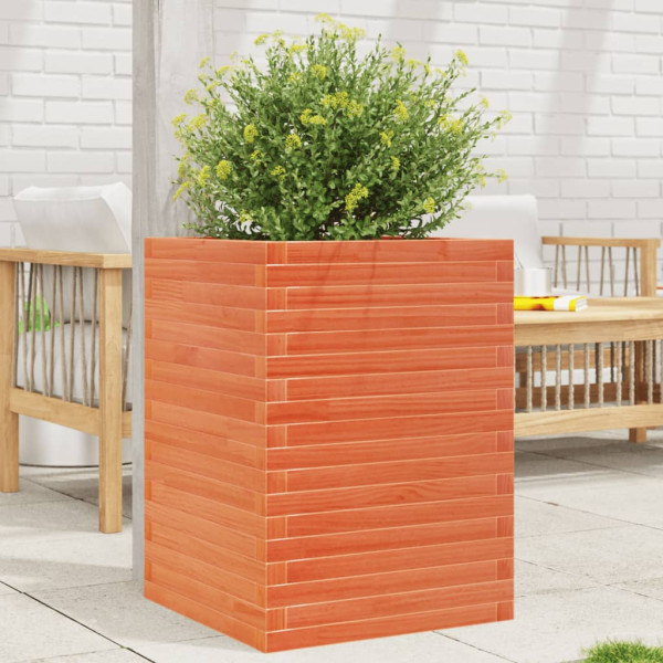 Jardinera madera maciza de pino marrón cera 50x50x68.5 cm