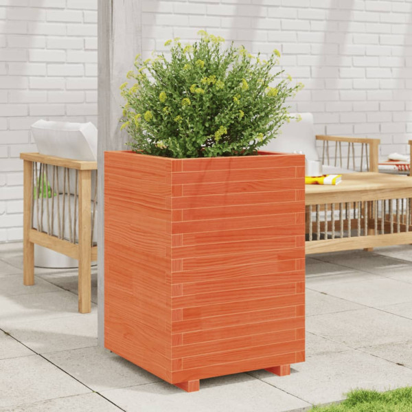 Jardinera madera maciza de pino marrón cera 50x50x72.5 cm