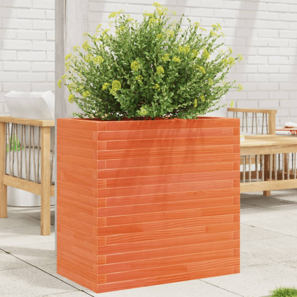 Jardinera madera maciza de pino marrón cera 70x40x68.5 cm