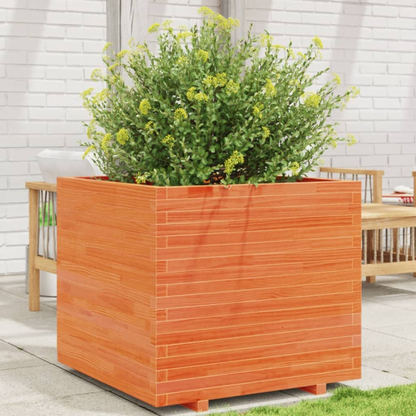 Jardinera madera maciza de pino marrón cera 80x80x72 cm