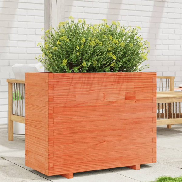 Jardinera madera maciza de pino marrón cera 90x40x72.5 cm