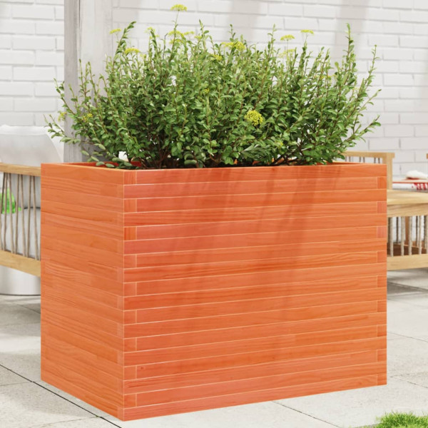 Jardinera madera maciza de pino marrón cera 90x60x68.5 cm