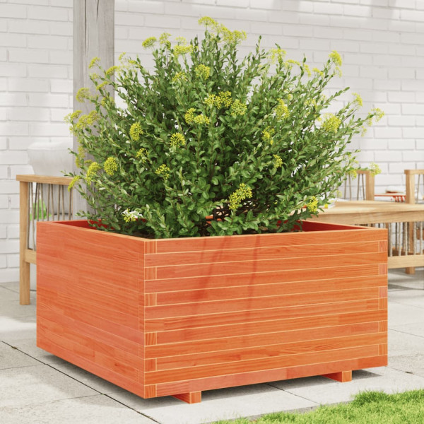 Jardinera madera maciza de pino marrón cera 90x90x49.5 cm