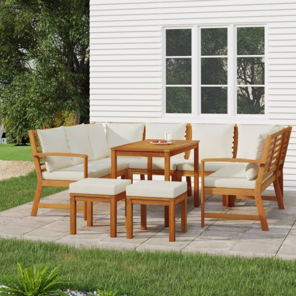 Juego comedor jardín con cojines 9 piezas madera maciza acacia