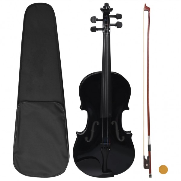 Juego completo de violín con arco y mentonera negro 4/4