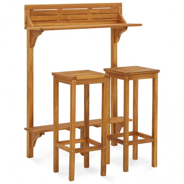 Juego de bar de balcón 3 piezas madera maciza de acacia