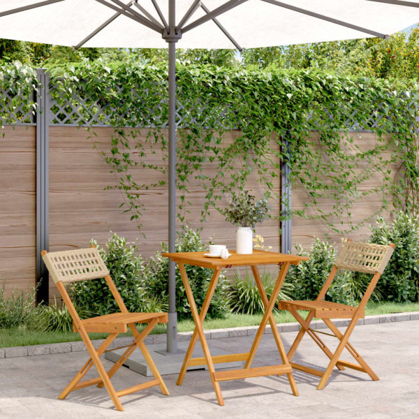 Juego de bistro de 3 piezas ratán PE y madera maciza beige