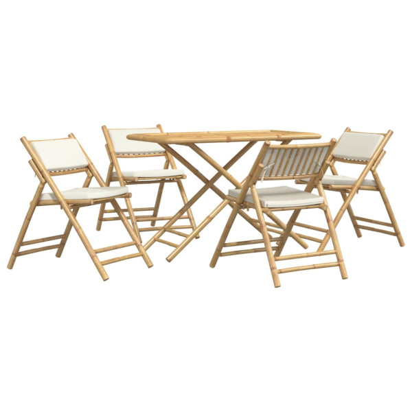 Juego de bistró plegable con cojines 5 pzas bambú blanco crema