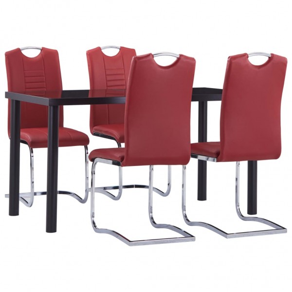 Juego de comedor 5 piezas cuero sintético rojo
